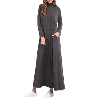 ZANZEA Women's Casual Loose Long Sleeve Solid Plus Size Maxi Dress