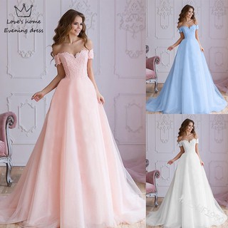 🔥White/pink/blue 🔥v-neck solid-colored off-the-shoulder trim high-quality wedding party Maxi dress