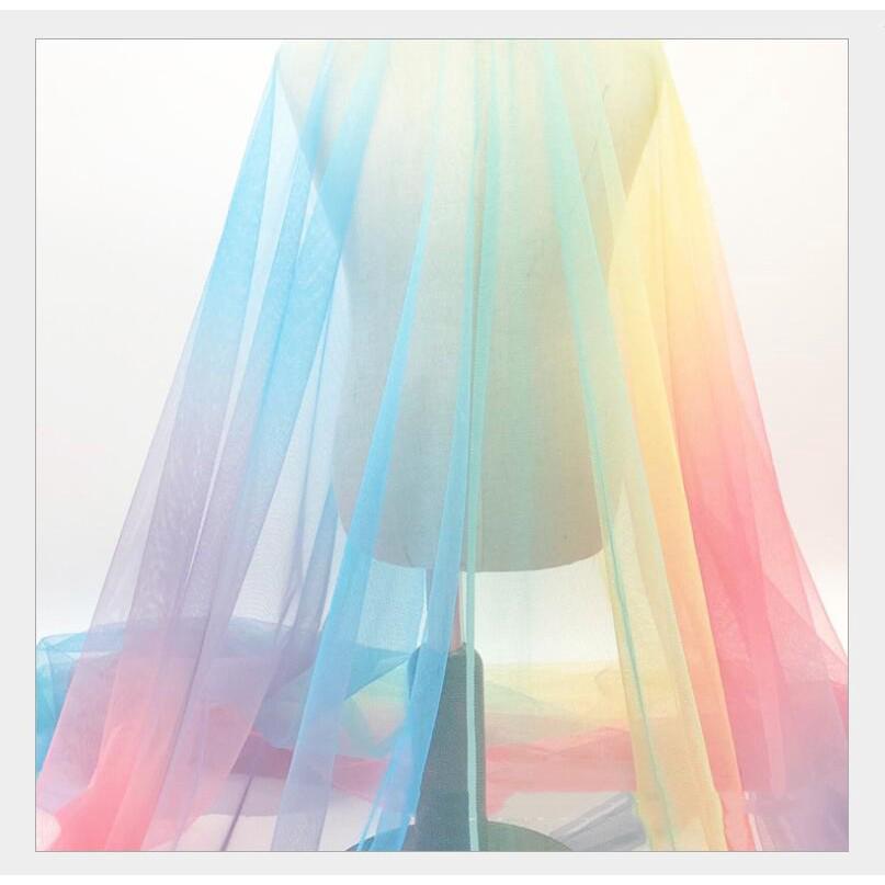 1 Meter Printed Gradient Color Mesh Rainbow Printed Fabric