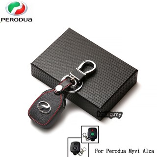 For Perodua Myvi Alza Viva Kelisai Genuine Leather Car Smart Remote Key Cover Case Keychain
