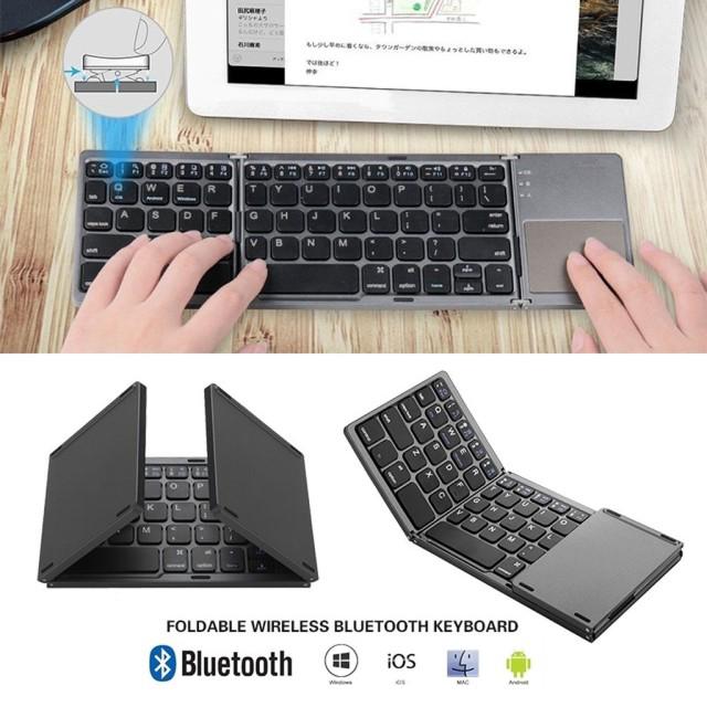 【Ready Stock】Foldable Bluetooth Keyboard QWERTY With Touchpad USB Charging Wireless Keyboard for IOS/windows/Android