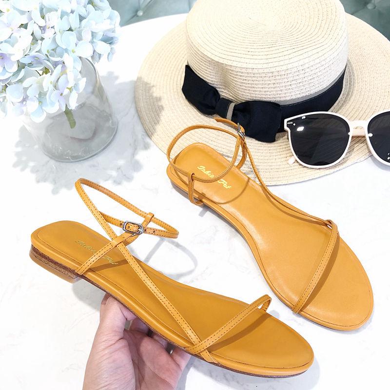 Summer new style simple Chic French all-around low heel flat sole open toe sandals 夏季新款简约一字带网红chic法式百搭低跟平底露趾凉鞋女