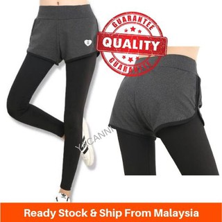 Ready Stock YP5 Sport Pants with Legging 2 in 1/ Fast Dry Gym (Grey)