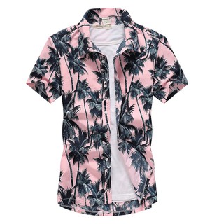 S-5XL Fashion Men Aloha Hawaiian Shirts Short Sleeve Floral Printed Beach Shirts