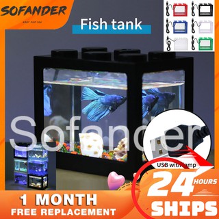 【Ready stock】Betta fish Mini Aquarium Fighting Cylinder Rumble USB + LED Building block fish tank Spider Marimo (1)