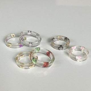 Glitter polymer Flower Fruit slice clear beads resin Finger ring Jewelry Gift
