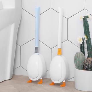Cute Duck Shape Silicone Toilet Brush Flexible Head Commode Brush Automatic Opening Closing Double-sided Bathroom Cleaning Brush Berus Tandas