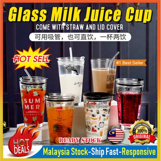 450ml Cartoon Glass Milk Cup With Lid&Straw Hot Water Milk Coffee Juice Mug Snoopy Dinosaur Unicorn Cartoon Cup 玻璃吸管杯
