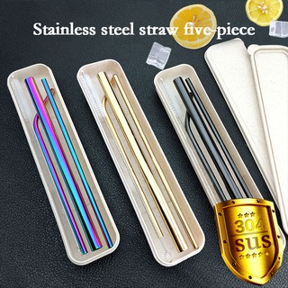 304 stainless steel straw set environmentally friendly reusable straw + brush + box (5 pieces / box)