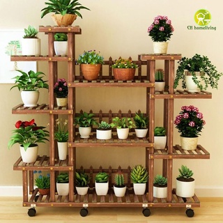 Balcony Indoor and Outdoor Solid Wood Multi-layer Flower Shelf Living Room Thickened Flower Shelf Flower Shelf Plant Shelf Balcony Horticultural Organizer Multi Meat Green Pineapple Hanging Orchid Pot Shelf