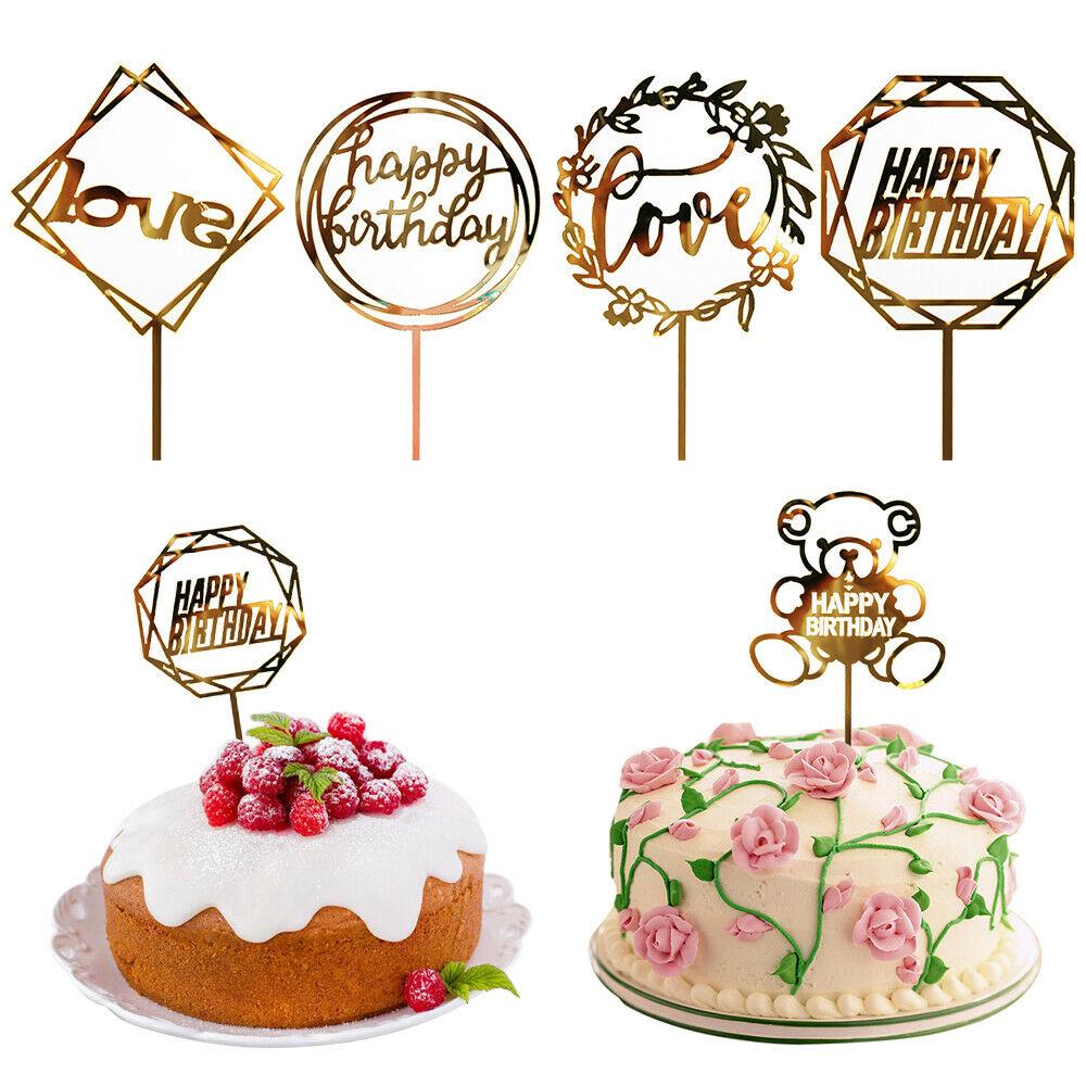 9 Types Acrylic Happy Birthday Cake Topper Cupcake Decor Party Desk Decoration