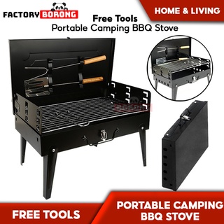 Portable Camping BBQ Stove With Tools (Rectangular Shape)