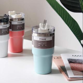 Ready stock 20oz/30oz thermos cup with straw Korean style simple fashion ins style net red water cup 304 stainless steel large capacity cool ice cup 5-color optional car portable cup Office coffee cup Drinking bottle Tumblers