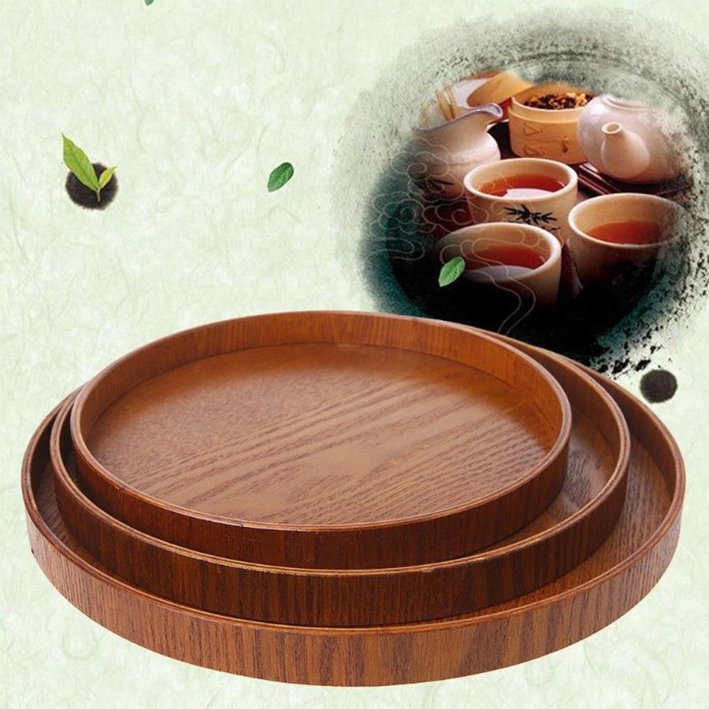 Natural Fruit Round Wooden Tea Accessories Bakery Serving Tray 3 Sizes