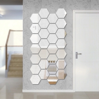 1Pc Modern Creative 3D Silver Mirror Geometric Hexagon Acrylic Wall