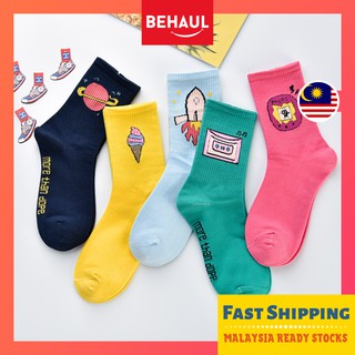 [Malaysia Ready Stock] Hipster Cute Socks Colorful Stokin Women & Men Ankle Sock Medium Stocking Korean Stoking 襪子女袜子女潮