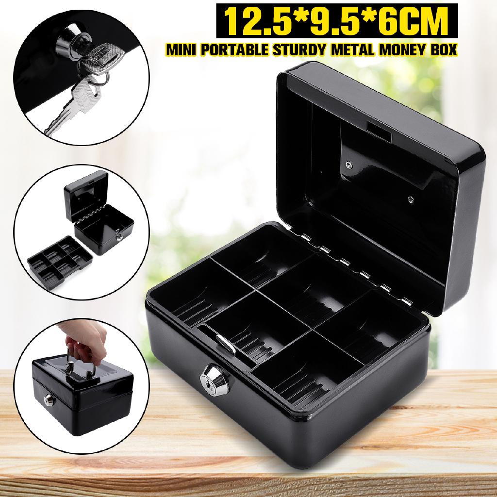 Mini Portable Sturdy Metal Cash/Money Box Organiser/Coins/Keys/Lock Deposit