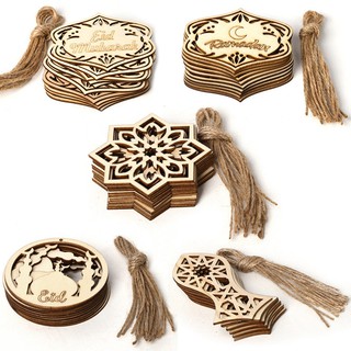 10pcs Wood Eid Mubarak Pendants Ramadan Dropping DIY Eid Mubarak Decoration Hajj Mubarak Party Supplies Moon Eid Al-Fitr Decor