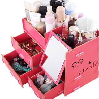 Drawer Type Cosmetic Makeup Jewelry Mirror Multifunction Wood&PP Storage Box