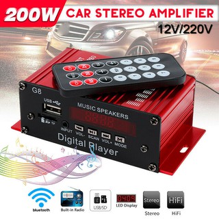 200W bluetooth 2.0 Channel Audio Power HiFi Amplifier 12V/220V AV Amp Speaker with Remote Control for Car Home