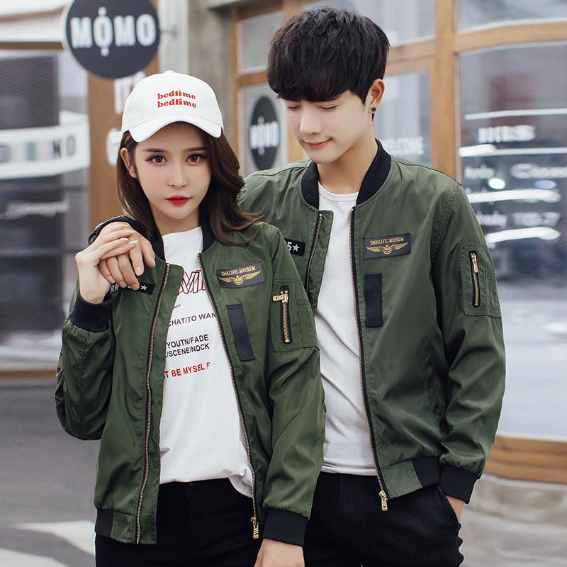 Korean Lover's Clothing Unisex Zipped Army Bomber Jacket windbreaker jacket Black\Army Green