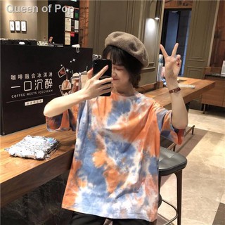 【COD】Short-sleeved T-shirt Women Clothes Blouse Student Summer Korean Loose Tie-dye Couple Clothing Tops