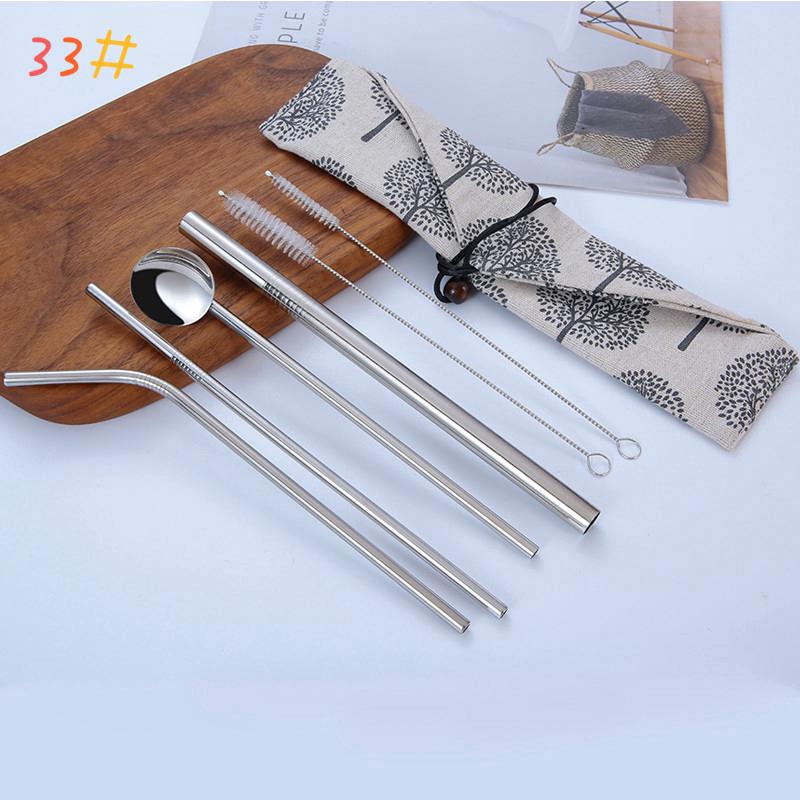 304 7pcs Drinking Metal Stainless Steel Spoon Straw Straws Scratchproof Pouch
