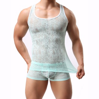 Men's vest lace perspective fit men breathable sexy underwear vest E675