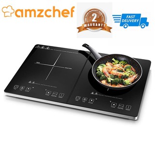 Amzchef induction hob, induction cooker,double induction hob with independent control, 10 temperature levels, multiple power levels, 2800W, 3-hour timer, safety lock