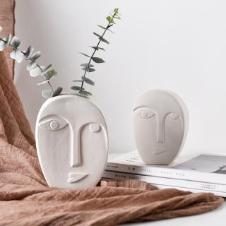 HAPPY Nordic Abstract Human Face Design White Ceramic Flower Vase Home Decoration for Dried Flower