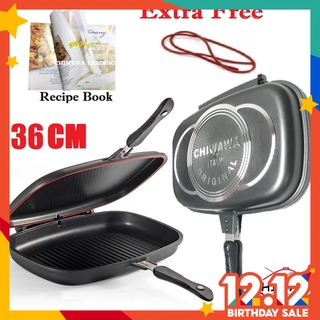 CHIWAWA ITALY Non Stick Double Sided Pressure Grill 36cm Large frying Pan periuk cookware dessini 12pcs air fryer