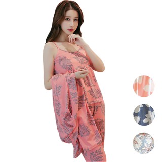 1set (3 in 1) Korean Sleepwear Nightwear long sleeves Three-piece pajamas (1)