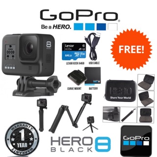 GoPro hero8 black 4K WiFi original + 3 way monopod + GoPro leather case + 64gb 1 years warranty (new and original)