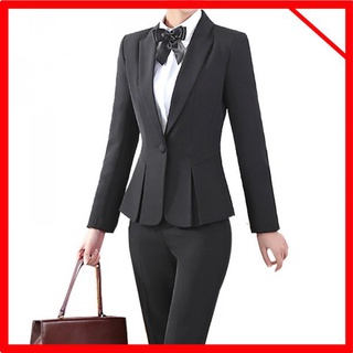 ❀Factory Outlets❀ High Quality ❀2 Pieces Set Plain Formal Pants Suits Office Lady Uniform work wear Business High-quality long sleeve blazer and trousers#China Spot# 6v3d