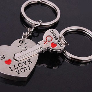 1 Pair Heart Key Shape Couple Keychain Keyring Valentine's Day Lover Gifts