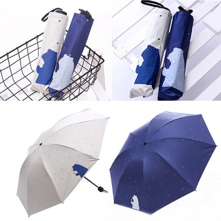 Cartoon Bear Dots Pattern 3 Folding Summer Anti-UV Sun Rain Mini Umbrella