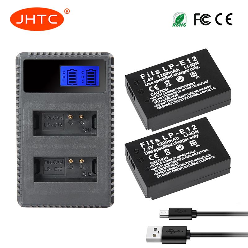 JHTC 2pc LP-E12 Battery AKKU LCD Dual USB Charger for Canon EOS M M2 M100 M50 100D Rebel SL1 DSLR Digital Camera