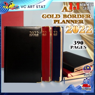 VC Art 2022 Gold Border Daily Diary Planner With PVC Leather A5 Size Office Planner Office Diary