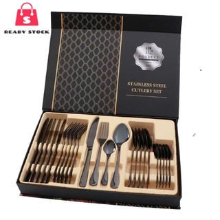 Rss_Stainless Steel Rose Gold 24 Piece Cutlery Set Knife Fork Spoon Tea Spoon Beautiful