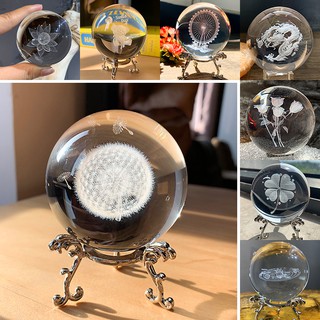 H&D 6cm Crystal Ball Sphere Display Glass Paperweight Magic Ball Healing Crystal Ball With Stand For Creative Gift