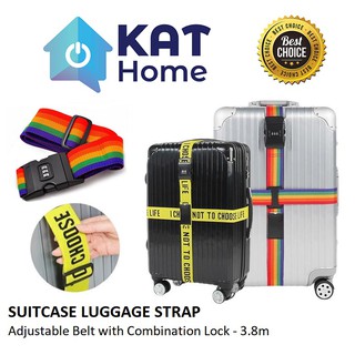 SUITCASE LUGGAGE TRAVEL 3.8 METER RAINBOW COLOR NUMBER LOCK CROSS STRAP BELT. YELLOW COLOR IS STRETCHABLE & ELASTIC