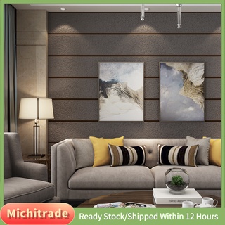 Michitrade Suede Wallpaper Striped High-grade Velvet Wall Paper Simple Living Room TV Background Wall Ready Stock Thickened Papers