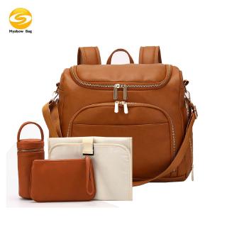 PU Leather Baby Diaper Bag Backpack for Moms Large Capacity Nappy Bag with Changing Pad + Stroller Straps