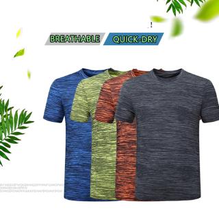 Ready Stock Men Sports Wear Summer Casual Solid Tee Quick Dry Round Neck Tshirt