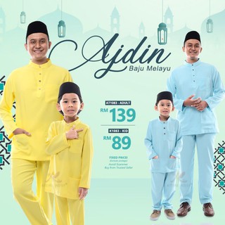 🔵Ajdin Baju Melayu Cekak Musang (AT1083 B1) Saiz XS-4XL . Sedondon Raya 2021 . Set Ayah & Anak . Regular Fit . PlusSize