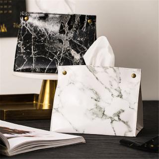 Marble Pattern Desktop Tissue PU Leather Napkin Box Container