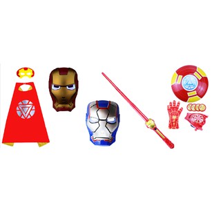 Children Toys Superhero Iron Man Shield Luminous Mask Sound & Light Sword Cloak Children Day Performance Boy Custome