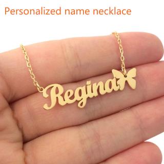 Personalized Name Necklace Cute Butterfly Pendant Gold Stainless Steel Name Customized Necklace