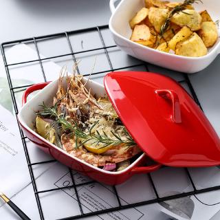 Ceramic baking tray with lid for home binaural cheese rice bowl baking oven microwave oven D1