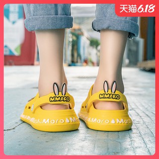 Hot Outside the hole shoes female ins tide wear soft non-slip bottom thick jelly han edition slippers students cute fashion cool